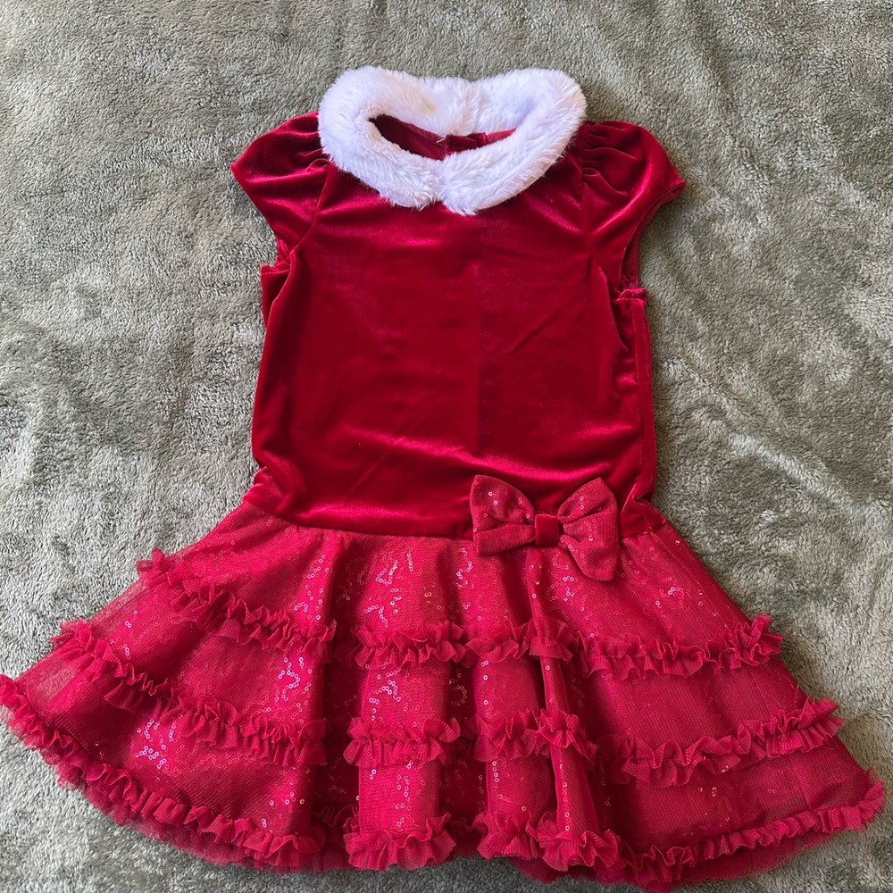 Jona Michelle Red Velvet Dress with White Collar